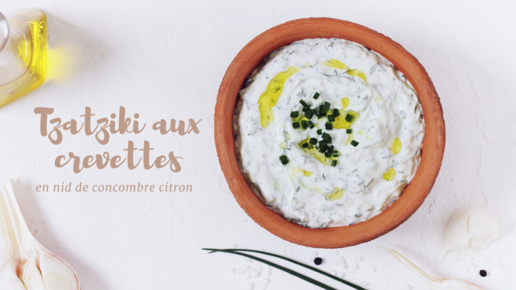 Tzatziki aux crevettes en nid de concombre citron